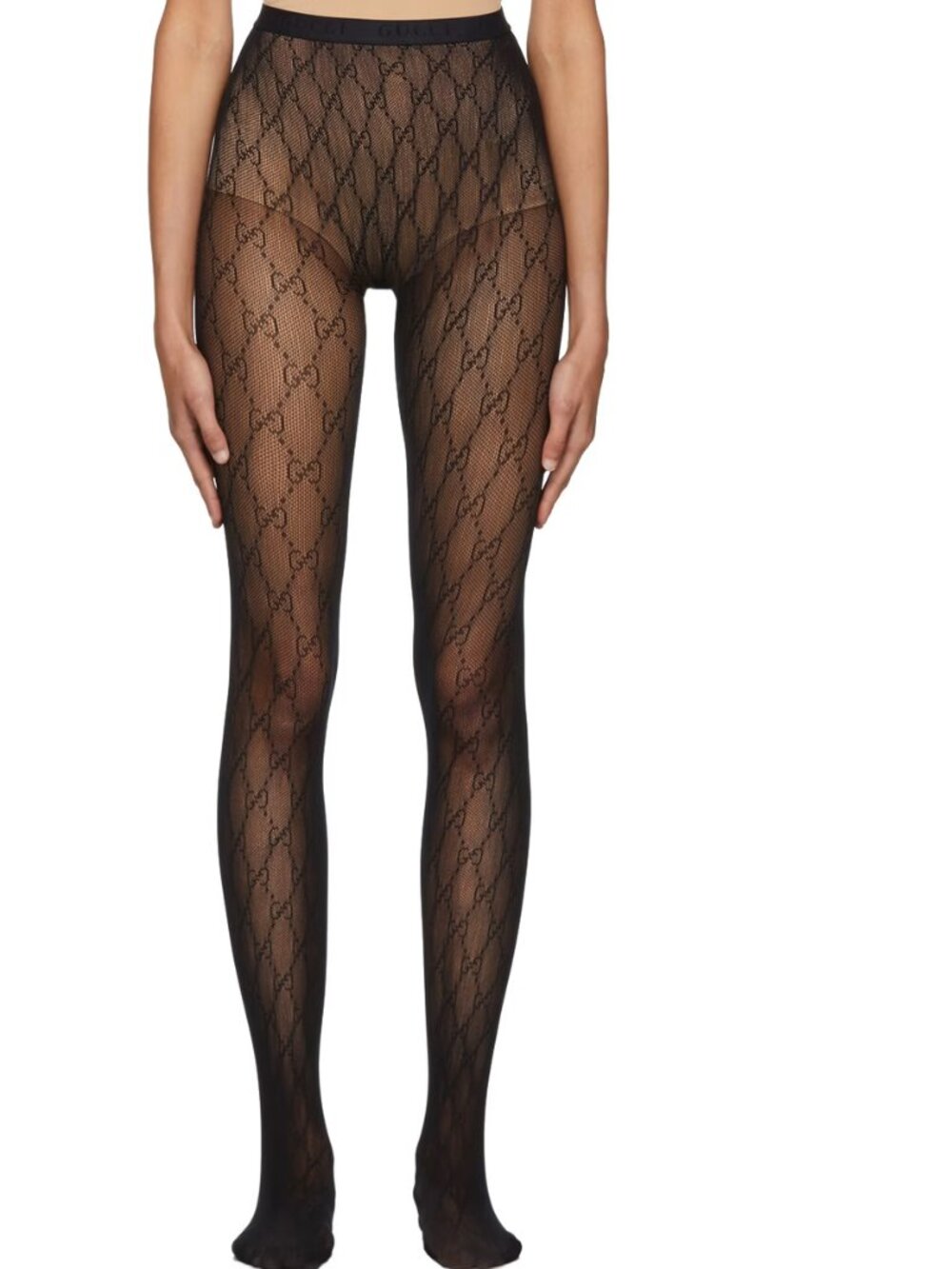 NWOT! Gucci Black GG Tights sheer with tonal GG logo pattern logo waistband